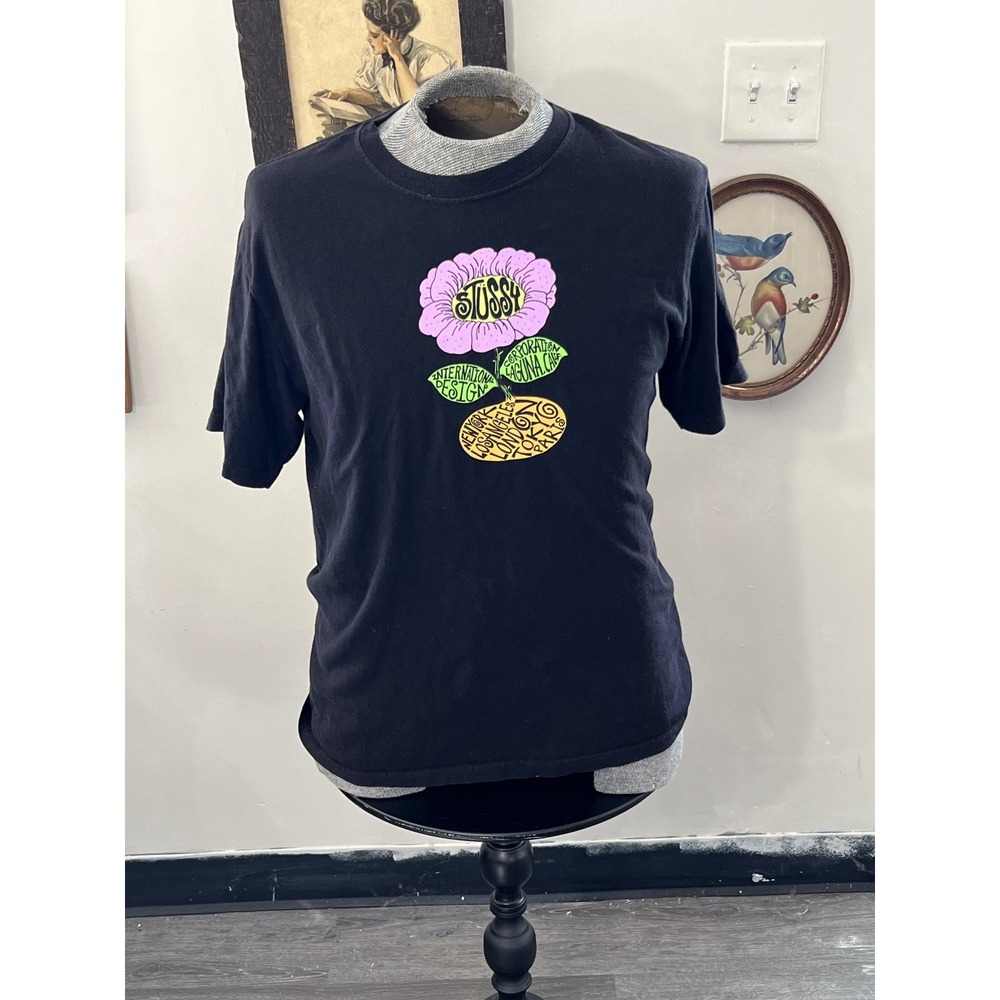Stüssy Black Graphic Flower T-Shirt Size M